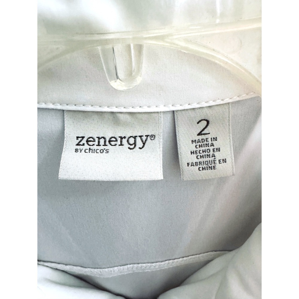 Chicos Zenergy Neema White Ruched Front Zip Up Jacket Size 2 Large Gold Walking - Picture 5 of 5